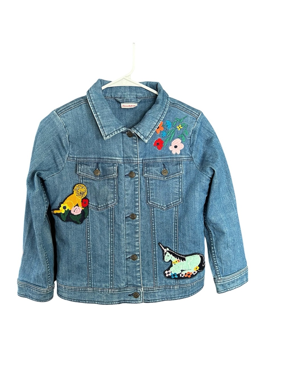 Hanna Andersson Blue Denim Sherpa Lined Novelty Applique Jean Jacket Sz 140 / 10